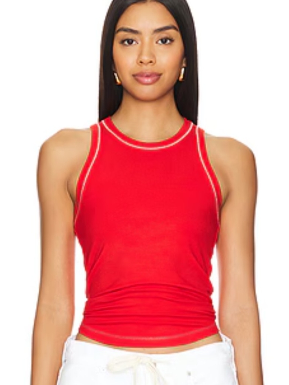 PISTOLA Laurel Ribbed Contrast Stitch Tank Top in Cherry Red Size L